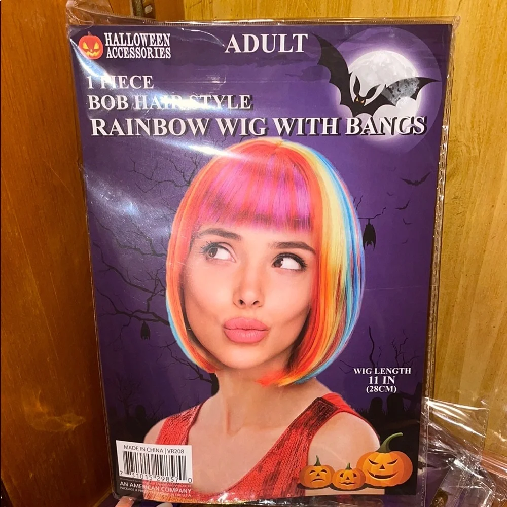 Rainbow Bob Wig with Bangs - Multicolor